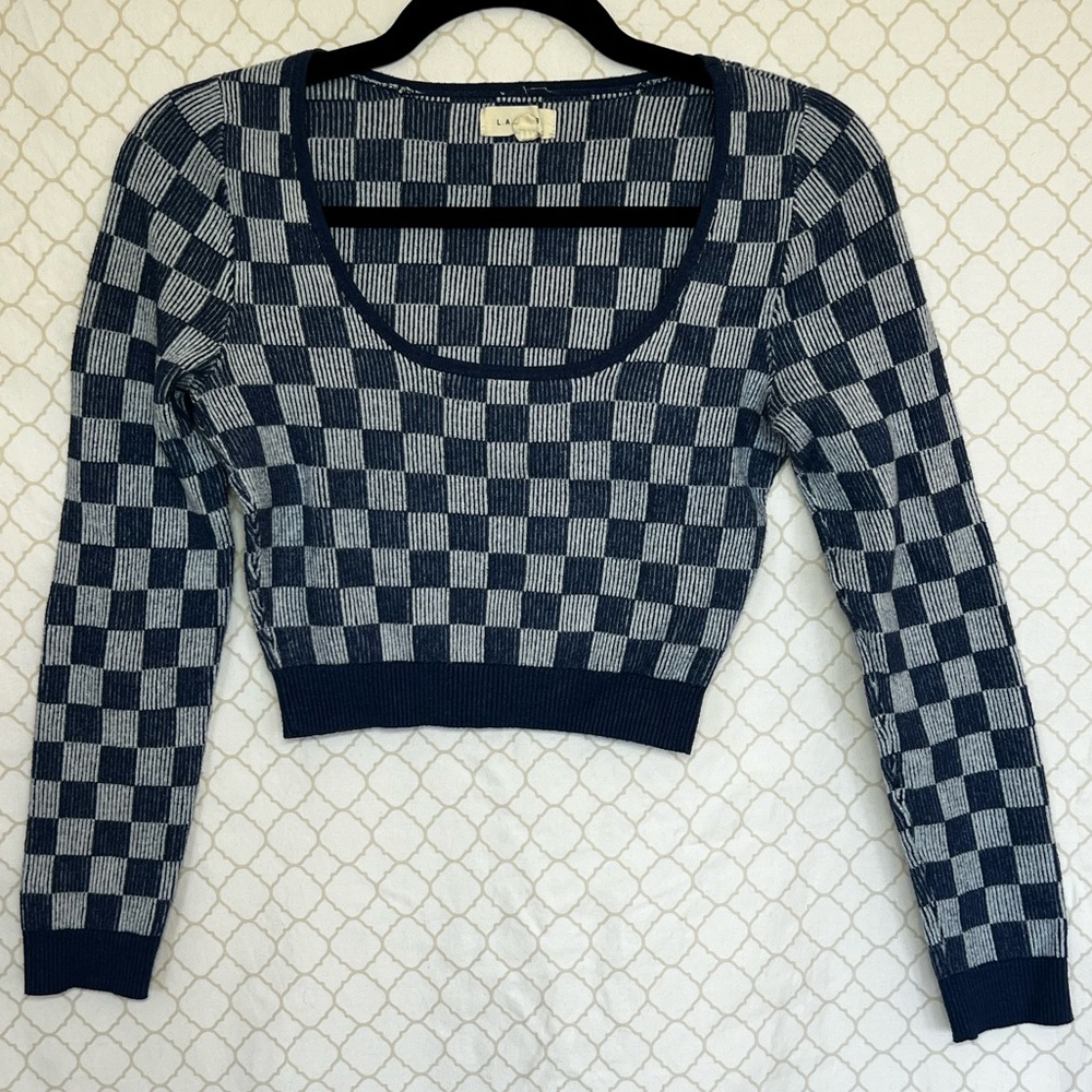 Checkered Blue and White Sweater
